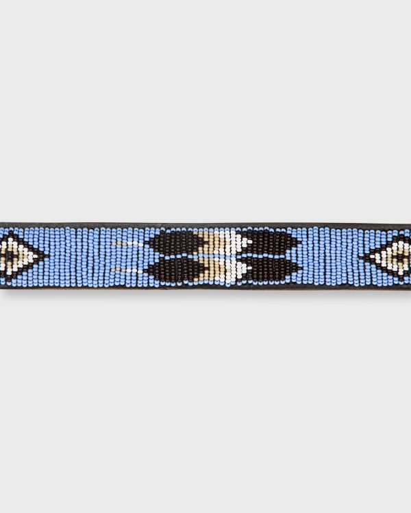 1.25  African Beaded Belt in Sky Dark Brown White Feather For Cheap