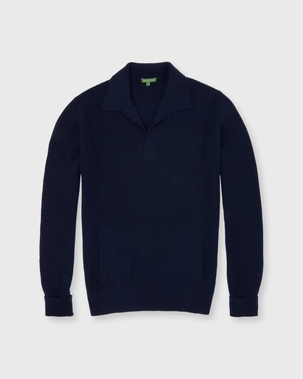 Baja Sweater in Navy Wool Cotton Blend Cheap