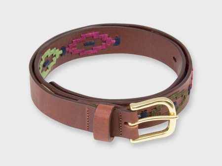 1 1 8  Polo Belt in Berry Green Navy Multi Medium Brown Leather Online now