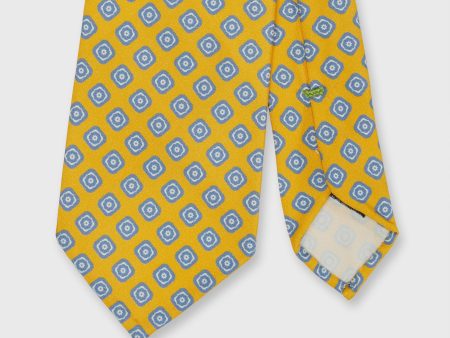 Silk Print Tie in Yellow Pale Blue Medallion Online