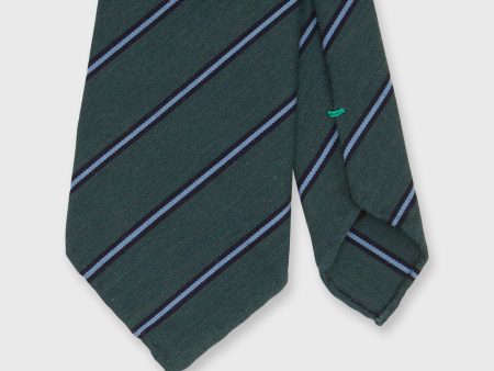 Wool Cotton Woven Tie in Spruce  Navy Sky Stripe For Sale