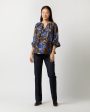 Ariana Blouse in Blue Multi Abstract Floral Habotai Hot on Sale