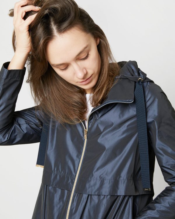 Midi Jacket with Removable Hood in New Blu For Cheap