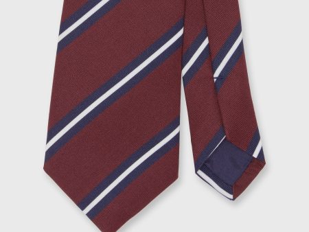 Irish Poplin Tie in Burgundy Navy White Stripe For Discount