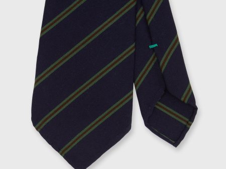 Wool Cotton Woven Tie in Navy Moss Brown Stripe For Cheap