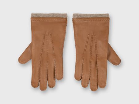 Hand-Stitched Cashmere-Lined Gloves in Camel Nappa Leather Online Sale