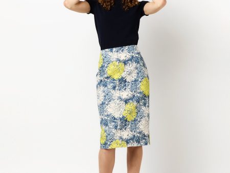 Aurora Skirt in Natural Blue Lemon Floral Stretch Denim For Cheap