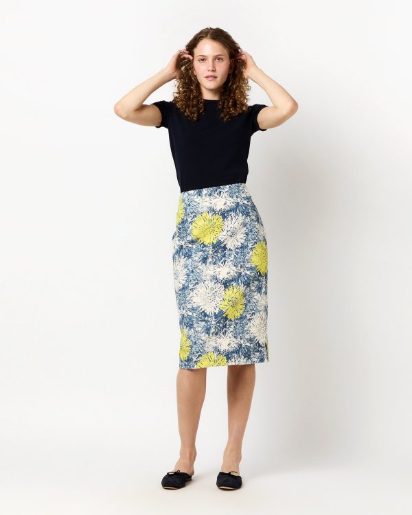 Aurora Skirt in Natural Blue Lemon Floral Stretch Denim For Cheap