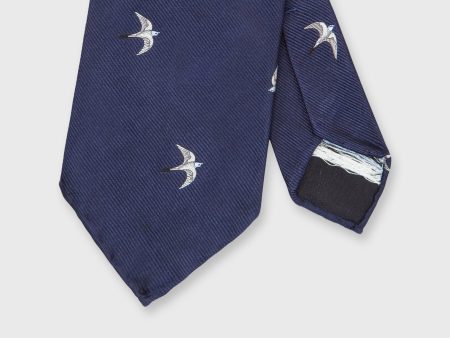 Silk Club Tie in Navy White Sky Swallow Sale