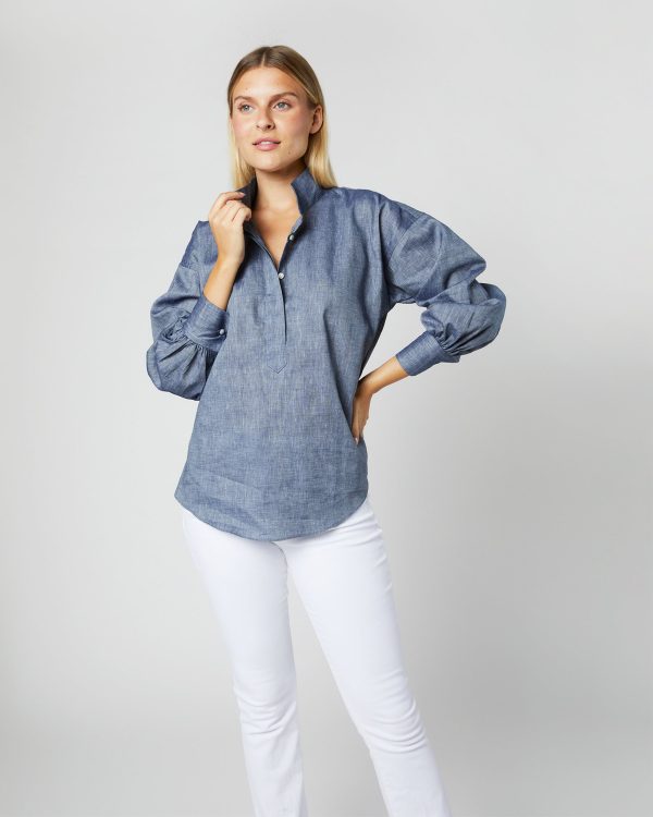 Anaya Popover Shirt in Indigo Cotolino Chambray Online Hot Sale