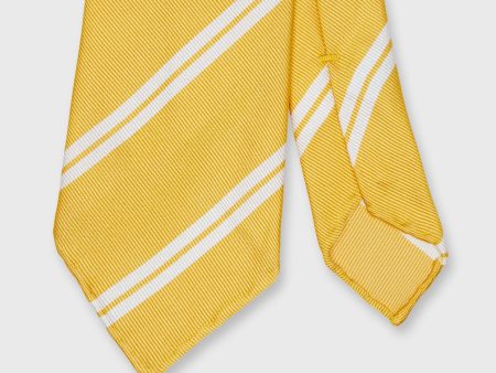 Silk Woven Tie in Butter White Double Stripe Online Hot Sale