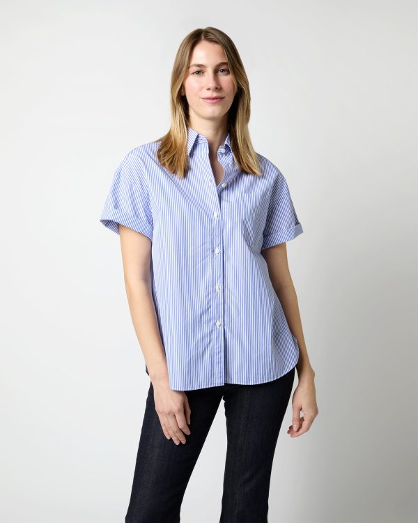 Agnes Shirt in Blue Bengal Stripe Poplin Online