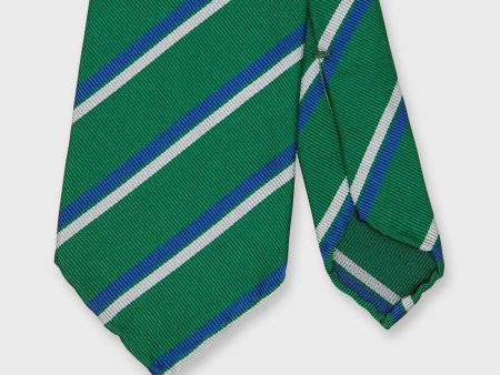 Silk Woven Tie in Green Blue White Double Stripe For Cheap