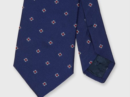 Silk Woven Tie in Navy Red Bone Stellate on Sale